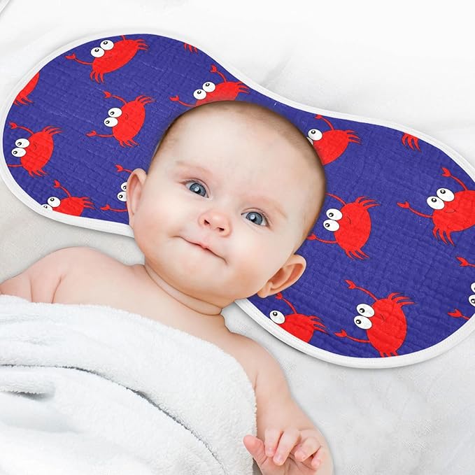 Fun Crab Muslin Burp Cloths for Baby Boys and Girls - 4-Pack Ultra Absorbent Muslin Washcloths, Newborn Towel, Milk Spit Up Rags, Burp Cloth Bib for Unisex, 22 x 11 Inch
