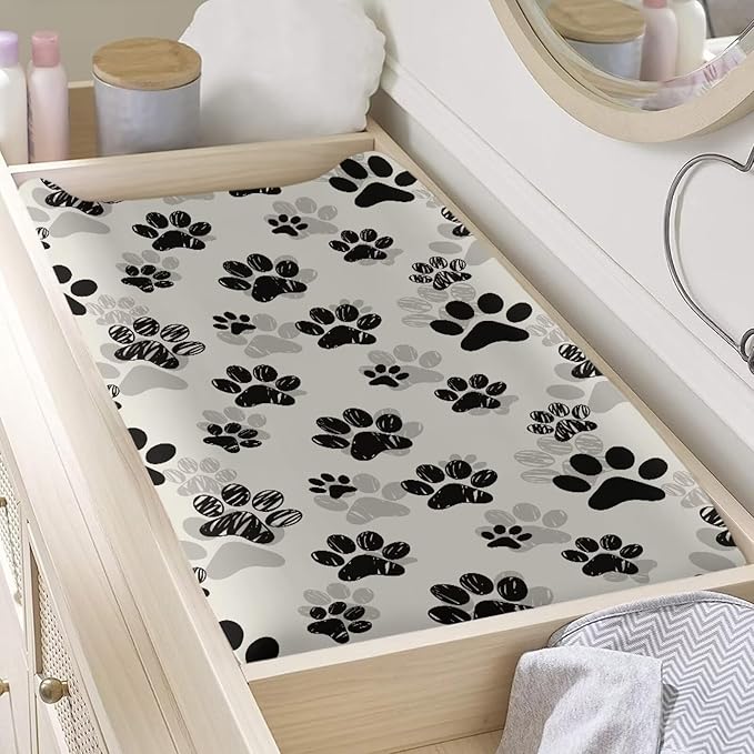 Paw Print Changing Pad Cover Baby Boys Nursery Diaper Changing Table Pad Cover One Size Soft Breathable Polyester Change Mat Sheets
