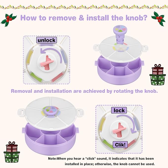JOOPETALK Kids' Rotating Snack Container Set – 2-Pack, Includes 1 Rotating Snack Container & 1 Round Sectioned Snack Box, BPA-Free, Dishwasher Safe, Perfect for Travel-Purple
