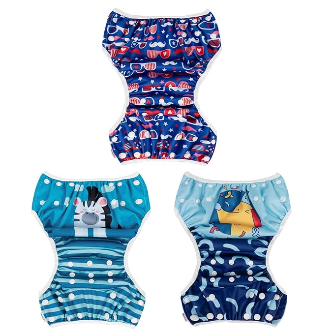 ALVABABY 3pcs Baby Swim Diapers with 1pcs Wet Bag Reuseable Washable & Adjustable for Swimming Lesson & Baby Boy and Girl 3YKL09