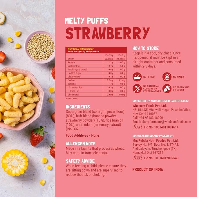 Slurrp Farm Millet Puffs Baby Snacks for Toddlers & Kids | Baked Multigrain Finger Food | No Added Sugar or Salt | Not Fried | Light & Crunchy | Strawberry, Mango Banana, Carrot Flavor | 0.5 Oz (Pack of 6)