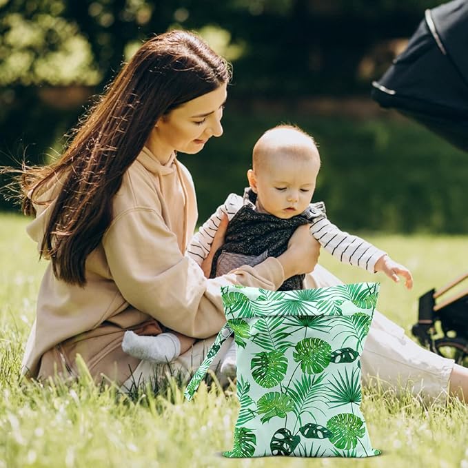 Palm Leaf Wet Dry Bags for Diaper Waterproof Swimsuit Washable Reusable Bag for Beach Diapers Dirty Yoga Gym Clothes Plant Gifts for Men Friend Women
