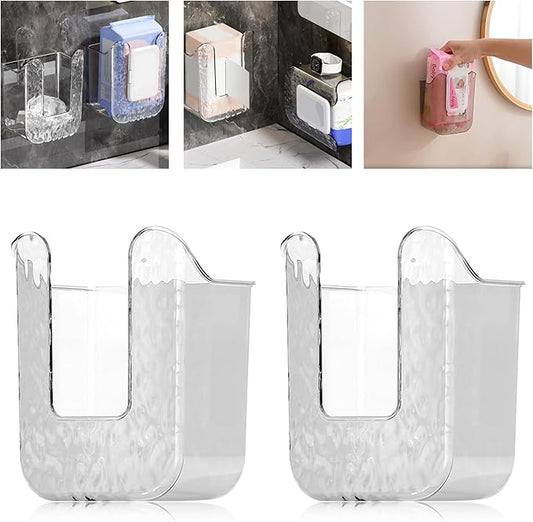 Kitchen Wipes Storage Box, Abnaok 2PCS Wall-Mounted Tissue Box, Flushable Wipes Holder for Bathroom, Refillable Wipes Container Box, Non-Slip Toilet Wipes Container Keeps Wipes Fresh