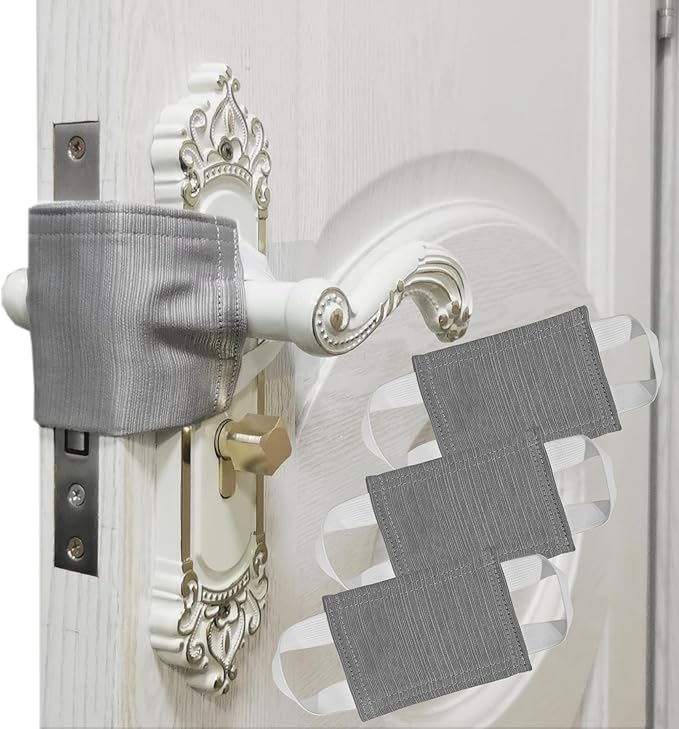 Baby Proof Door Silencer & Cloth Latch Cover, Quiet Close Anti-Slam Pads to Prevent Slamming and Accidental Locking, for Nursery and Toddler Safety (3, Medium Gray, 4.1 * 3.1 inches)