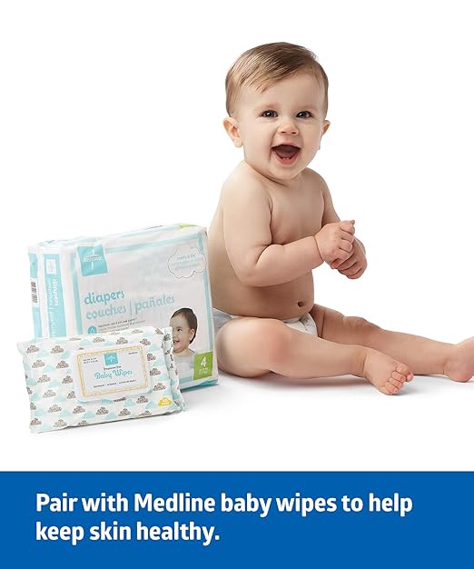 Medline Premium Disposable Baby Diapers, Absorbent & Ultra-Soft for Delicate Skin, Size 4 (22-37 lbs), Pack of 25