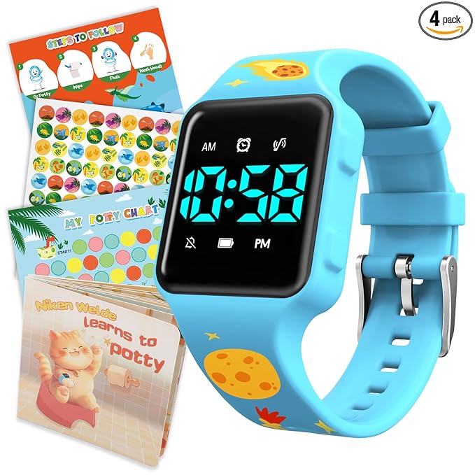 Toddler Potty Training Set – Potty Training Watch with Musical/Vibration Countdown Alerts, Fun Board Book, Progress Chart & Reward Stickers – Interactive Potty Training Kit for Kids Ages 2-6