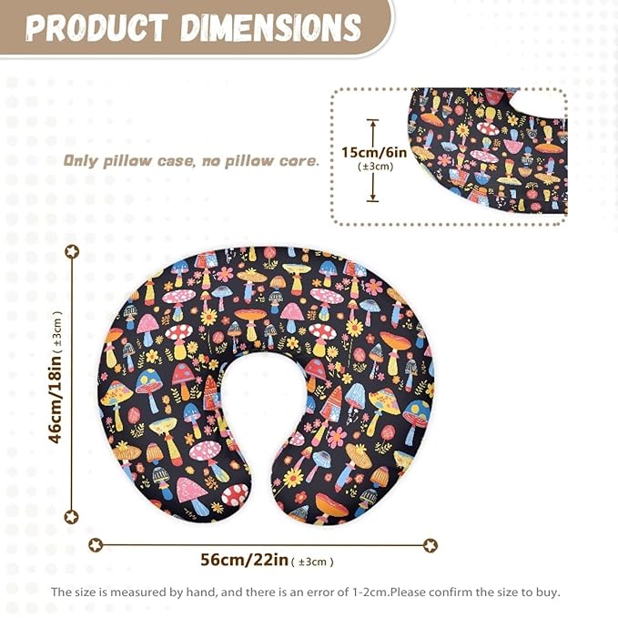 Mushroom Pillowcase for Nursing， Colorful Forest Mushrooms Soft Breastfeeding Nursing Pillows Cover， Graffiti Art Stretchy Feeding Pillow Case for Baby Girl and Boys