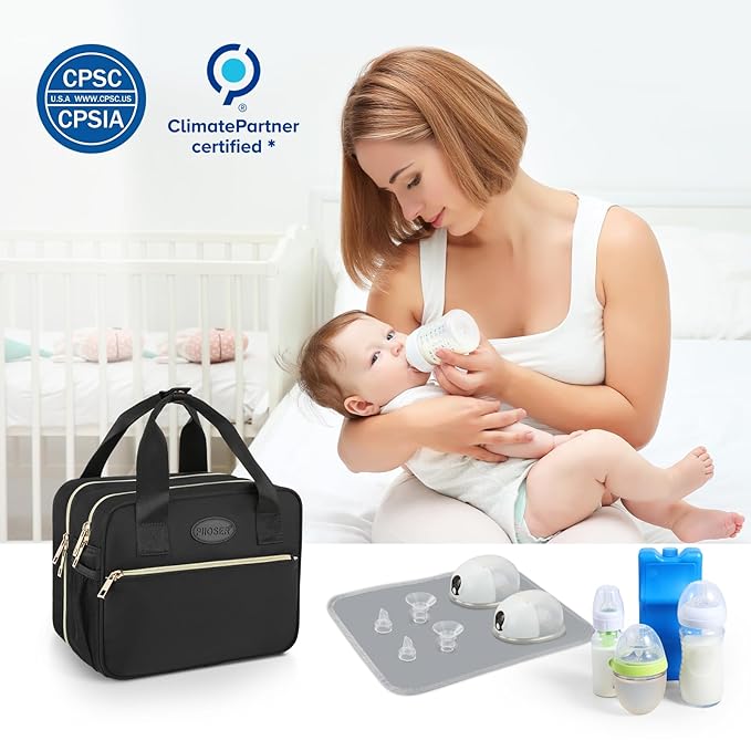 PIIOSER Breastmilk Cooler Travel Bag with Ice Pack, Compatible with Wearable Breast Pumps & Accessories - Portable Hands Free Breast Pump Carrying Case for Nursing & Working Moms, Black