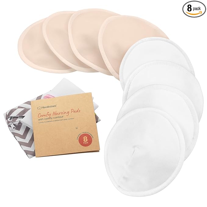 Organic Nursing Pads - 8 Washable Breast Pads for Breastfeeding, Wash Bag, Viscose Derived from Bamboo Reusable Nipple Covers for Breastfeeding Essentials, Soft & Absorbent(Bare Beige, M 4.6")