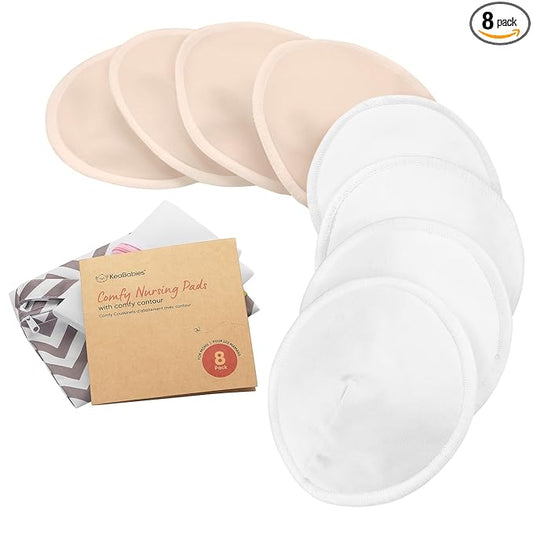 Organic Nursing Pads - 8 Washable Breast Pads for Breastfeeding, Wash Bag, Viscose Derived from Bamboo Reusable Nipple Covers for Breastfeeding Essentials, Soft & Absorbent(Bare Beige, M 4.6")