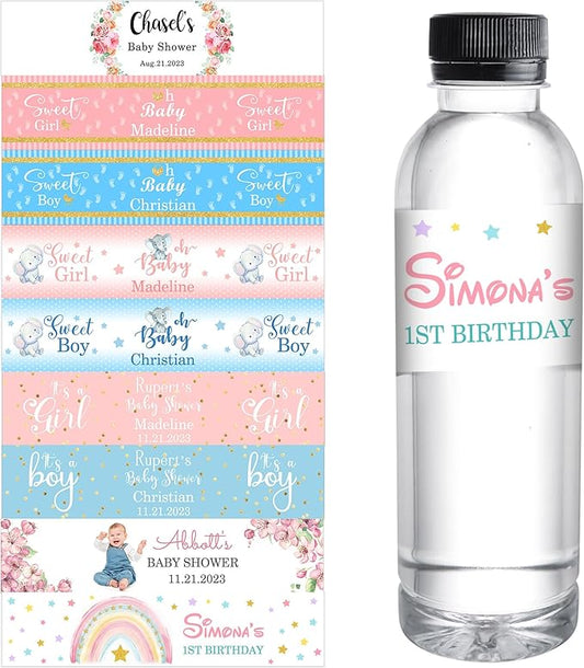 Personalized Water Bottle Labels for Baby Shower Custom Baby Shower Labels with Name for Water Bottle Stickers Waterproof Printable Photo Bottle Labels Gifts 50 Pcs