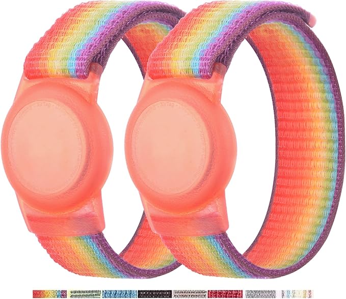 2 Pack Bracelet for Kids,Protective Cover with Nylon Wristband, Anti Lost GPS Trackers Case Cover Elastic Watch Band for Toddlers Girls Boys Elders (Rainbow)