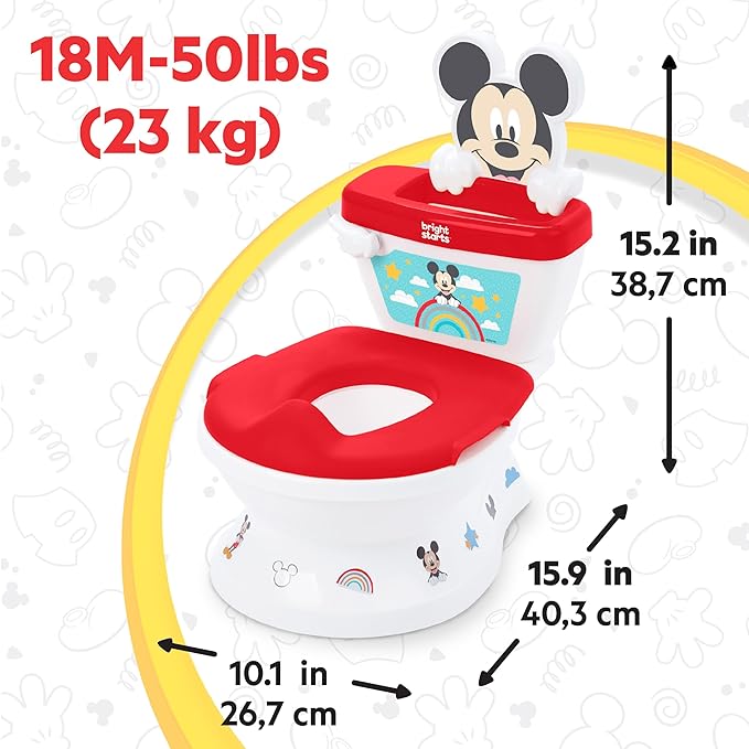 Bright Starts Disney Junior Mickey Mouse My Size Potty Training Toilet, Toddler Potty Chair with Flushing & Cheering Sounds, Removable Seat with Splash Guard & Handles, Ages 18+ Months, Up to 50 lbs