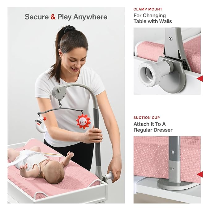 Changing Pad - Foam Contoured Baby Changing Pad for Dresser, Waterproof Diaper Changing Table Pad, Includes Soft, Removable & Washable Non-Slip Cover, Bonus Portable Toy Bar with Music Mode Included