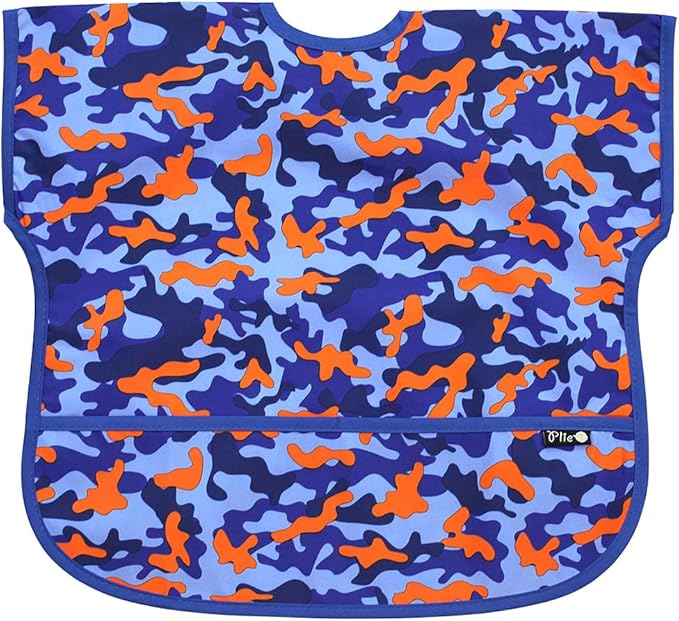 Plie Short Sleeve Waterproof Bib for Toddlers – Easy Clean Feeding Apron for Mealtime, Daycare, Self-Feeding, Lightweight