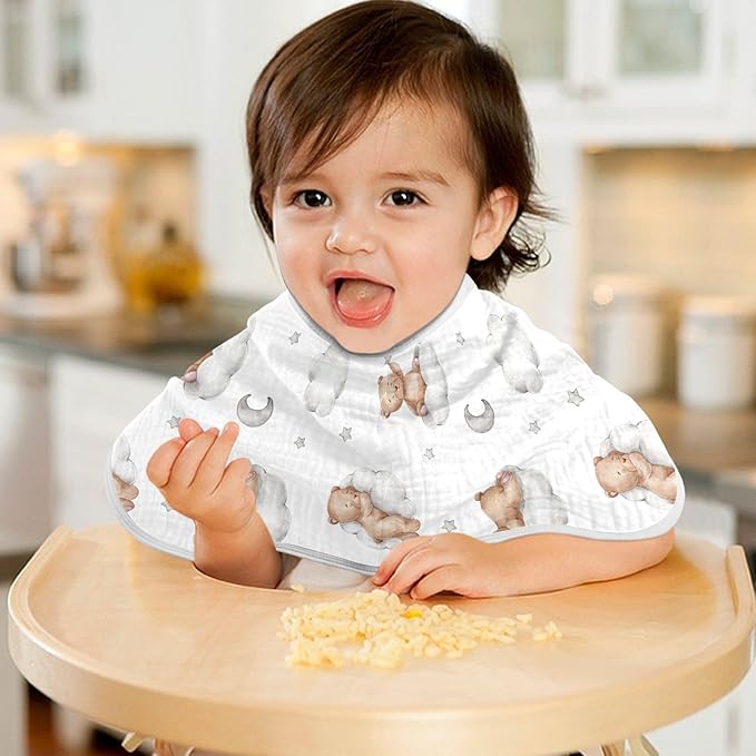 vvfelixl Muslin Burp Cloths Bears Clouds Baby Girl Boys Unisex Baby Bibs Absorbent & Soft 22 * 11IN, 2 Pack