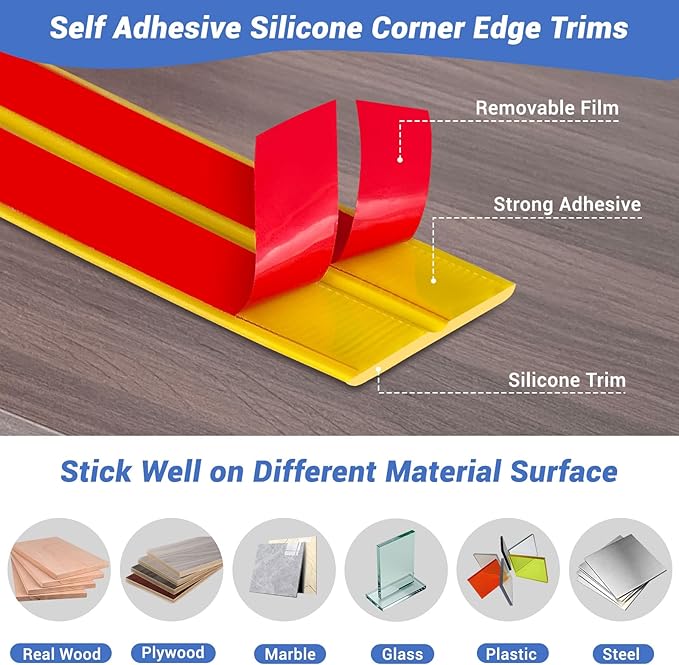 Wall Corner Protector, Peel and Stick Wall Corner Trim, Flexible Rubber Molding Wall Corner Guard, L Shaped Self Adhesive Edge Protector Moulding Trim for Wall Edge Ceiling, Yellow, 3/4in,10Ft