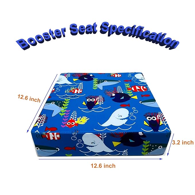 Toddler Booster Seats for Kitchen Chair with Double Safer Straps Non-Slip Bottom for Kids, Portable Travel High Density Sponge Detachable Cushion for Boys Girls (Blue Ocean S)