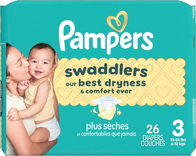 Pampers Swaddlers Diapers, Size 3 (13-26 lbs), 26 Count, Absorbent, Keeps Baby Dry and Comfortable, Skin Safe Disposable Baby Diaper (Packaging May Vary)