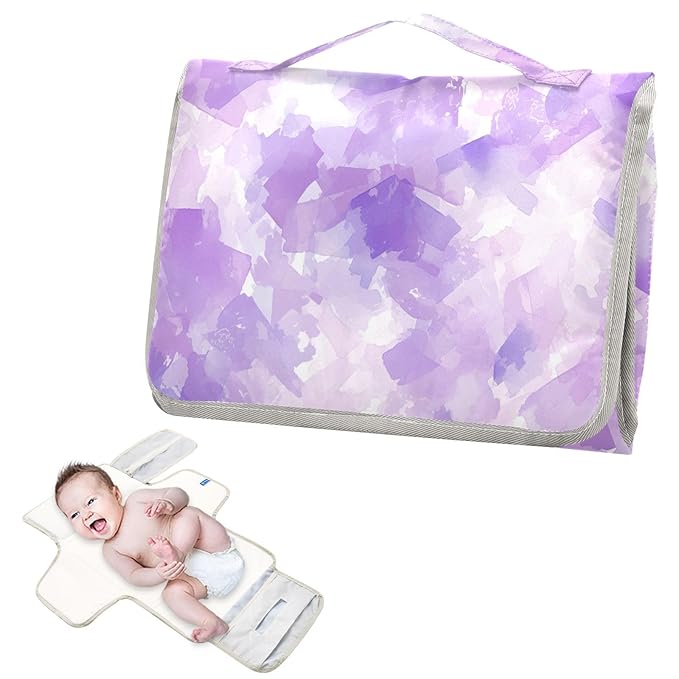 Reusable Diaper Change pad with Tissue Pocket Abstract Watercolor Lilac Purple Light Peach Diaper Changing pad Portable for Moms, Dads cambiadores de pa?ales para Bebes