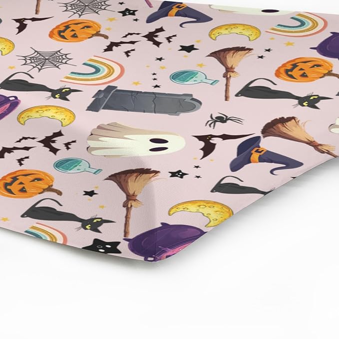 Halloween Boho Changing Pad Cover Spooky Witch Pumpkin Cat Bat Rainbow Baby Changing Pad Table Sheets for Boy Girl Halloween Moon Night Soft Stretchy Fitted Diaper Changing Table Mats 32''x16''
