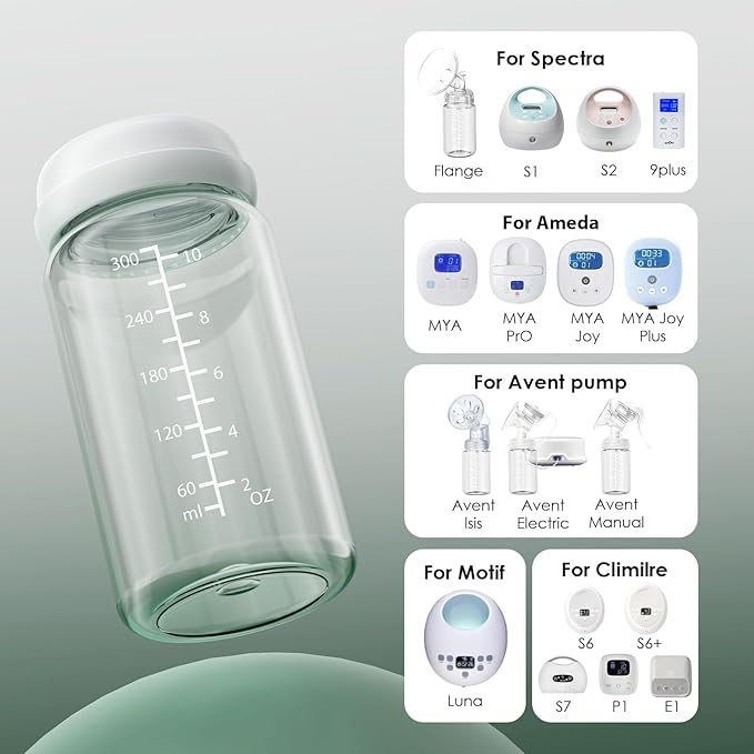 4PCS Breastmilk Storage Bottle for Momcozy 22oz Breast Milk Cooler, Wide Neck Breastmilk Collection Compatible with Spectra S1/S2/9 Plus/SG/Motif Luna, Certain Philips Avent Nipples, 10oz/300ml