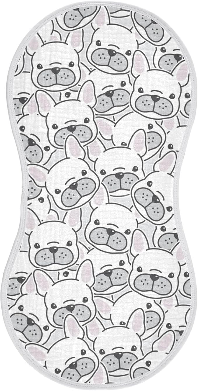 vvfelixl Baby Burp Cloths Dog French Bulldog Baby Newborn Cotton Burping Cloths Set Baby Washcloths 4 Pack White