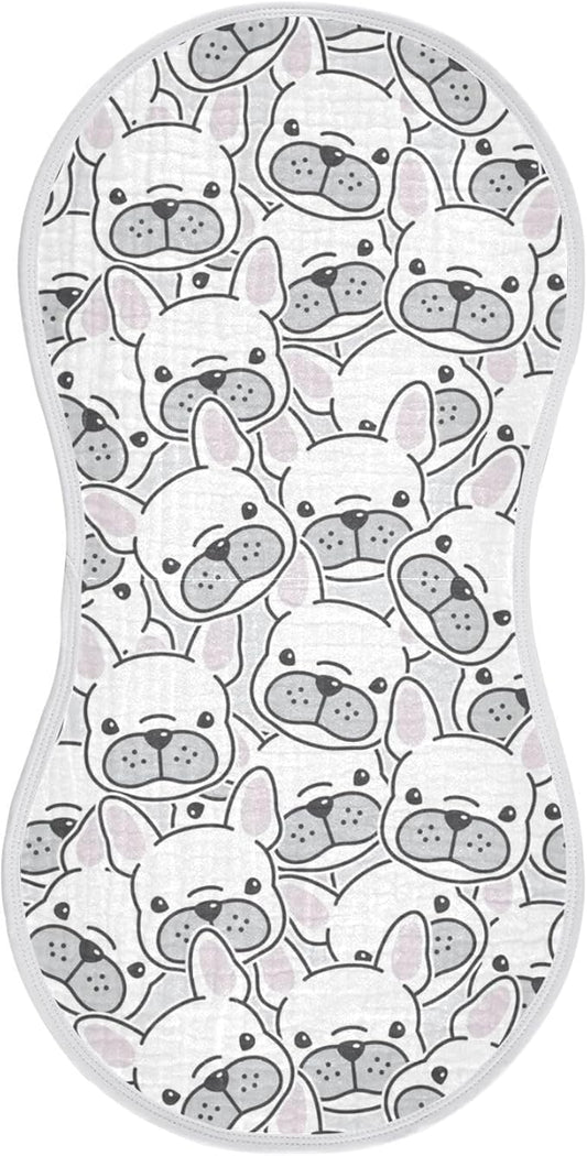 vvfelixl Muslin Burp Cloths Dog French Bulldog Baby Washcloths for Baby Girl Boys 2 Pack White