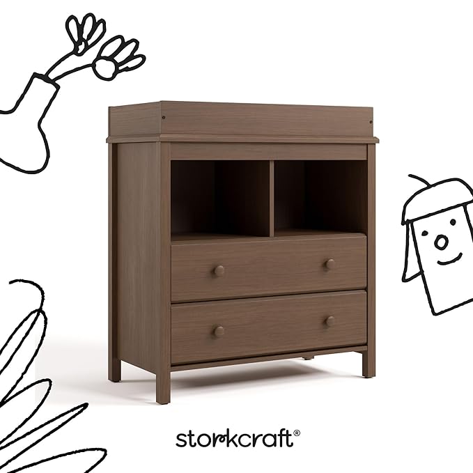 Storkcraft Alpine Nursery Changing Table Dresser Combo (Hazelnut) – GREENGUARD Gold Certified, Dresser for Nursery, Changing Table with Drawers, Removable Changing Table Topper