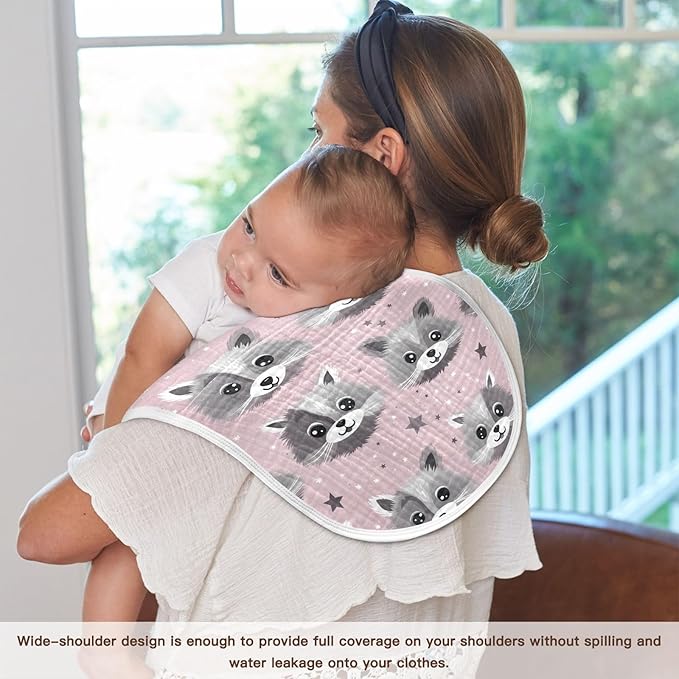 4Pcs Cute Raccoon Burp Cloth,Unisex Large Absorbent Soft Cotton Muslin Burping Cloths for Newborn Boys Girls,11x22in,A111703