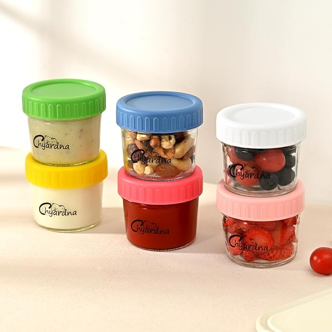 6 Pack Glass Baby Food Storage Containers, 4 oz Leakproof Baby Food Jars with Lids,Freezer & Microwave Safe, BPA Free