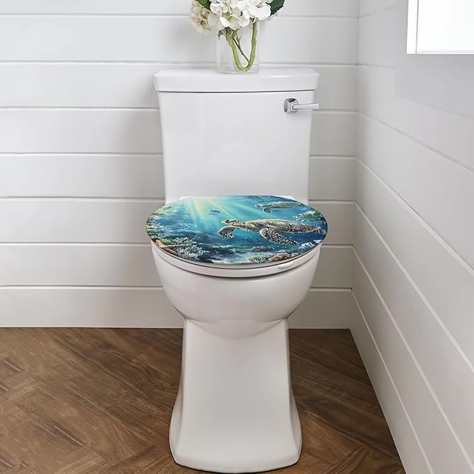 Ocean Turtle Toilet Lid Covers Protector Pad Soft Flannel Fabric Breathable Toilet Seat Covers for Bathroom Soft, Dustproof Seat Covers Keep Clean Tidy Fits Most Toilet Cover Seat