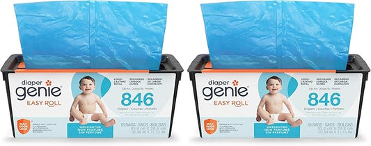 Diaper Genie Easy Roll Refill, 18 Bags Per Refill, Holds Up to 846 Newborn Diapers, Odor Control, Diaper Pail Bags, Fits Diaper Genie Signature & Platinum Pails, Packaging may vary (Pack of 2)