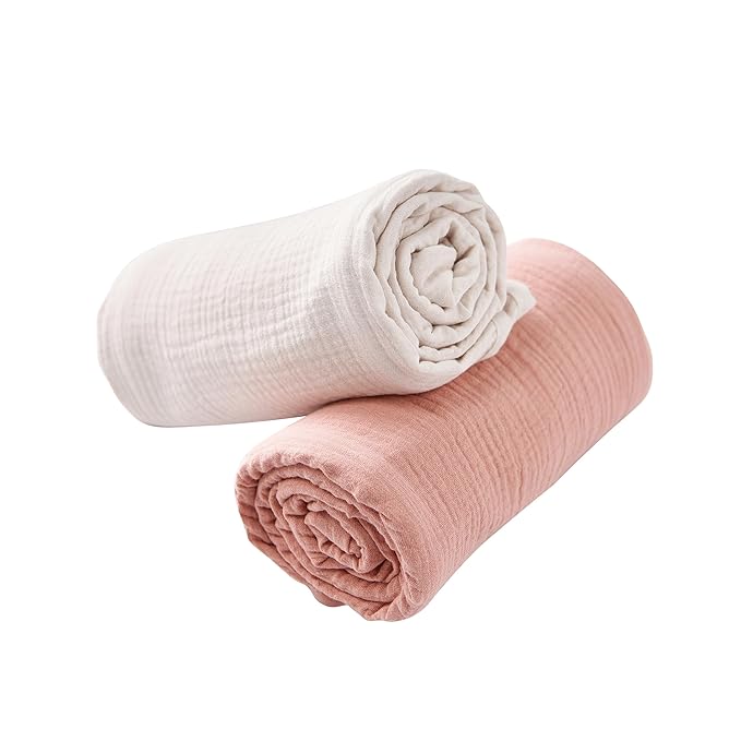 TADO MUSLIN 2-Pack Muslin Nursing Cover for Baby Breastfeeding, 100% Organic Cotton Breastfeeding Cover for Mom, Soft Breathable Privacy Nursing Apron, Multi-use Stroller Cover & Car Seat Canopy Pink