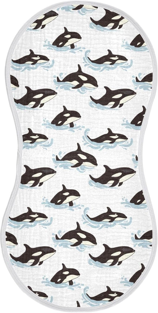 Muslin Burp Cloths for Baby Boys and Girls - 1-Pack Ultra Absorbent Killer Whale Orca Muslin Washcloths, Newborn Towel, Milk Spit Up Rags, Burp Cloth Bib for Unisex, 22 x 11 Inch