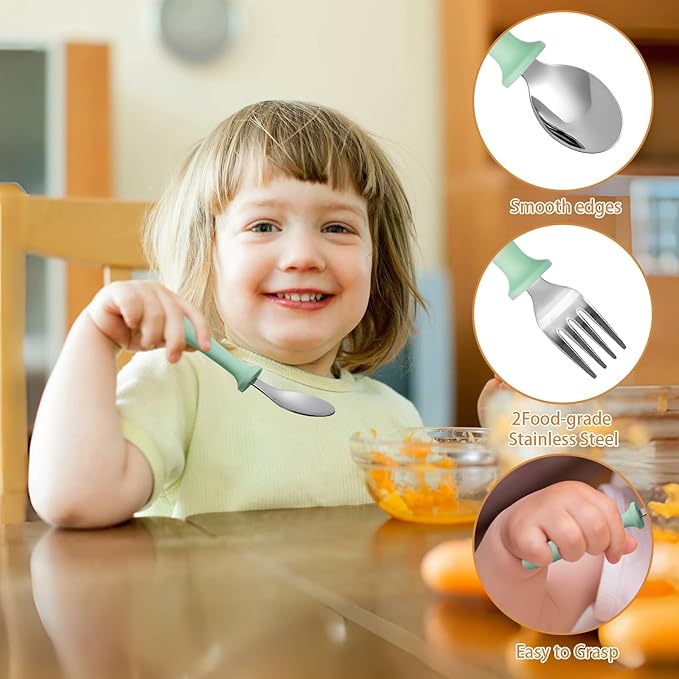 Pimoys 6 Pieces Toddler Utensils Forks,Spoons and Knives,Kids Silverware Set with Plastic Handle Stainless Steel Toddler Silverware,Dishwasher Safe