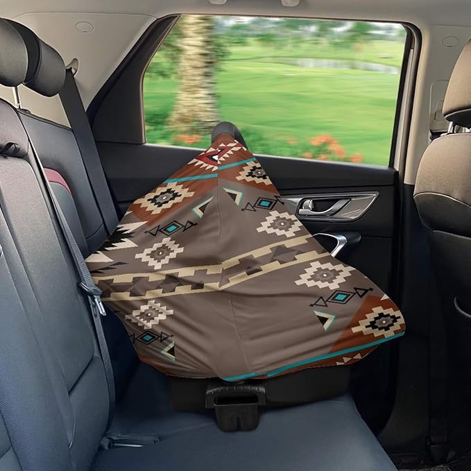 Breathable Nursing Cover Up and Car Seat Cover for Babies Geometry Aztec Breastfeeding Cover for Baby Boy & Girl Stretchy Infant Carseat Canopy Carrier Cover