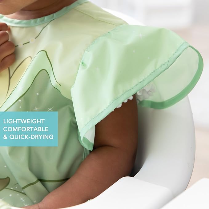 Bumkins Disney Ruffle Apron Bib and 3-pack Snack Bags, Waterproof Fabric, Tiana