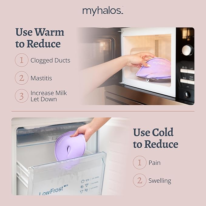 MyHalos® Breast Therapy Pack - 2 Hot Cold Breast Therapy Packs & 4 Hydrogel Nipple Pads for Breastfeeding - Breast Heating Pad Relief - Breast Ice Packs for Engorgement & Nipple Gel Soothing Pads