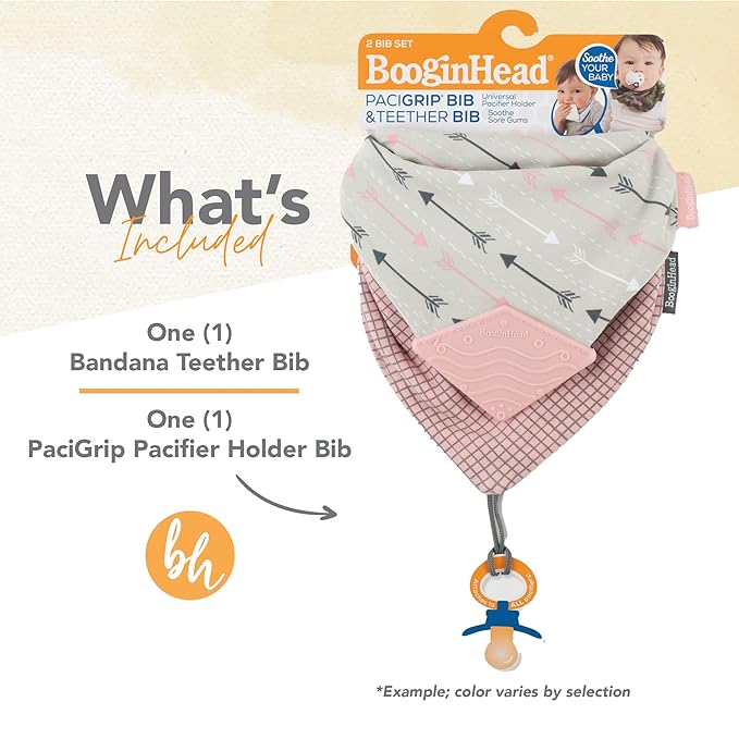 BooginHead by Infantino Cotton Baby Drool Bibs, Teething Bib and Pacifier Holder Bib, Blue Arrows