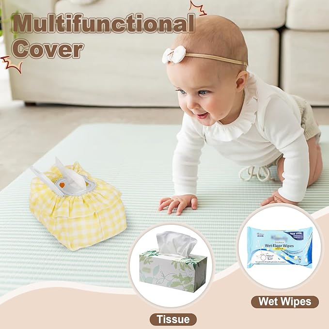 2 Pack Baby Wipes Cover – Muslin Cotton Wipes Dispenser, Universal Size Fits All Wipes & Tissues, Diaper Pouch for Nursery, Living Room & Diaper Station (Yellow+Yellow)