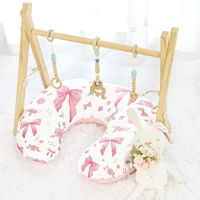 Nursing Pillow Cover, Ultra Soft Breastfeeding Pillow Covers for Newborn Baby Boys and Girls, Easy Removal and Machine Washable Slipcover, 1 Pillowcase Only (Pink Rose)