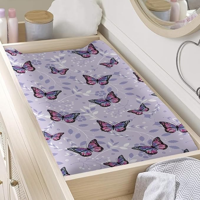 Purple Butterfly Diaper Changing Pad Cover Funny Changing Table Covers for Newborn Infant Changing Table Sheets Toddler Changing Mat Girls