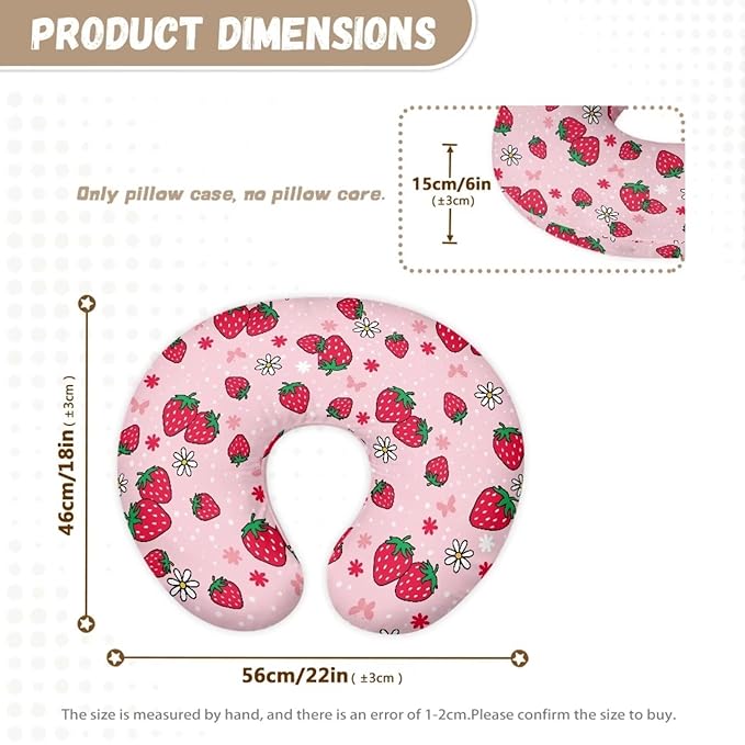 Pillow Cover Girls Baby, Breastfeeding Pillow Cover for Baby, Snug Fits Newborn Nursing Pillow Case, Super Soft Breathable, Pink Strawberry