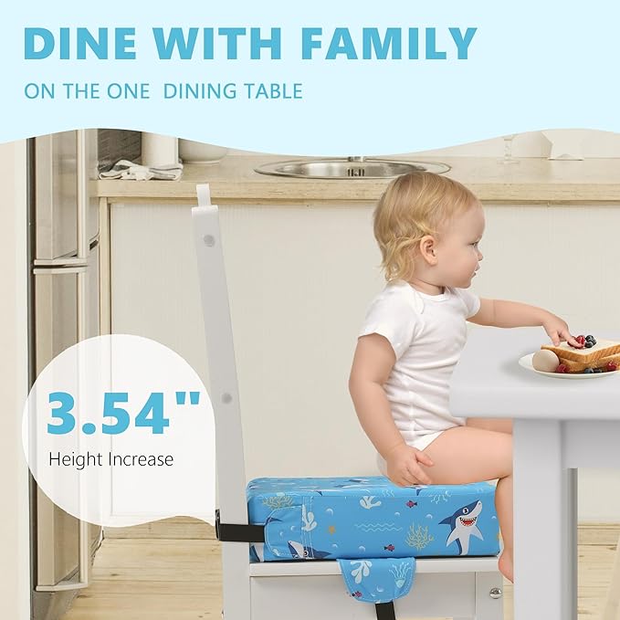 Booster Seat for Kitchen Chair, Toddler Booster Seats for Dining Table with Adjustable Straps Portable for Travel Camping Eating, Booster Cushion for Table for Baby Child Infant Kid Boy Girl