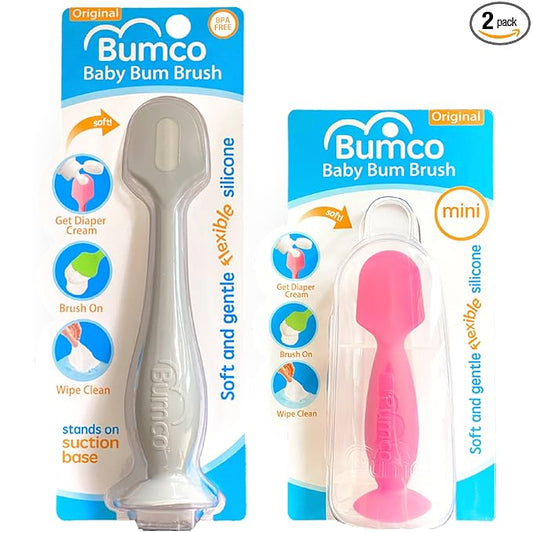 Bumco Baby Bum Brush + Mini Diaper Cream Spatula with Case - BPA-Free Butt Spatula Baby, Soft Diaper Spatula, Baby Diaper Cream Applicator, Mom-Invented Diaper Bag Essentials, Butt Spatula