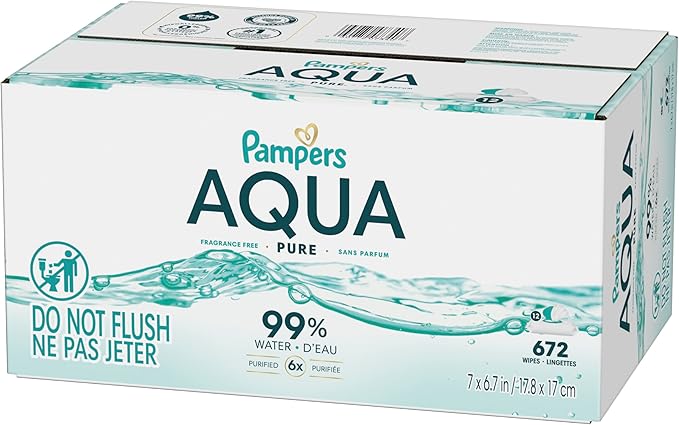 Pampers Aqua Pure Baby Wipes, 99% Water, Fragrance Free, 672 Baby Wipes Total (12X Flip-Top Packs) [Packaging May Vary]