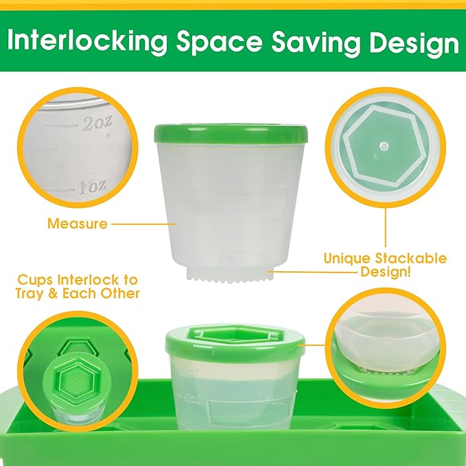Baby Food Containers: Reusable Stackable Freezer Safe Storage Cups w/ Tray & Dry-erase Marker (Set of 12 - 2oz) BPA & PVC Free