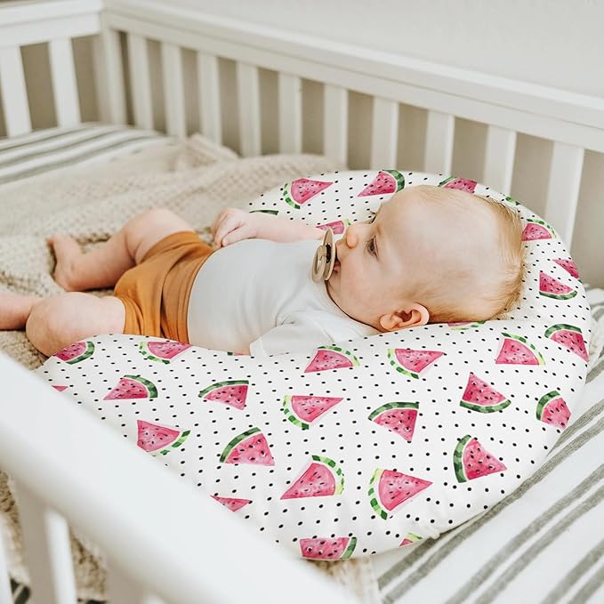 Watercolor Watermelon Dots Baby Nursing Pillow Covers for Boy Girl Tropical Summer Fruits Nursery Slipcovers for Breastfeeding Pillows Beach Vacation Soft Stretchy Removable Covers for Newborn Infant