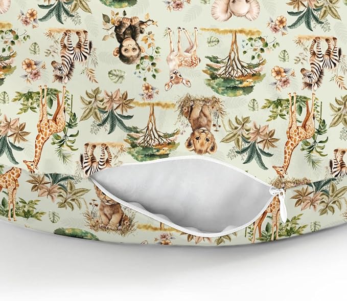 Safari Jungle Animals Baby Nursing Pillow Covers for Boy Girl Lion Zebra Monkey Giraffe Elephant Trees Nursing Slipcovers for Breastfeeding Pillows African Animal Soft Stretchy Cover for Newborn
